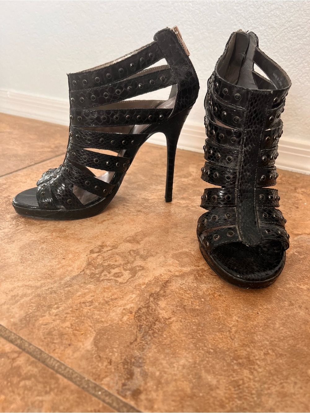 Aldo Black Strappy Eyelet Stiletto Booties